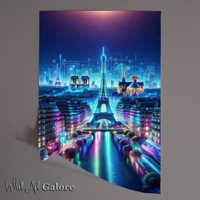 Buy Unframed Poster : (Famous Paris skyline illuminated in dazzling neon colors)