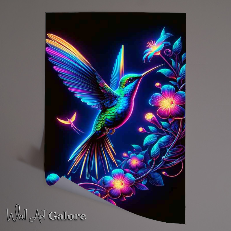 Buy Unframed Poster : (Hummingbird in flight depicted in a neon art style)