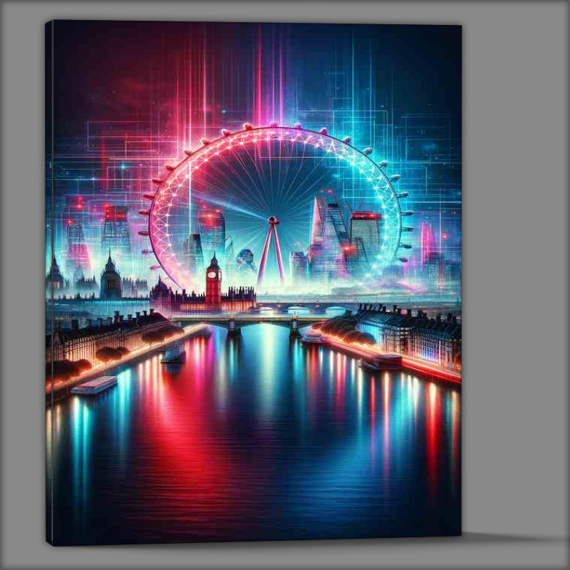 Buy Canvas : (London skyline aglow with radiant neon colors)