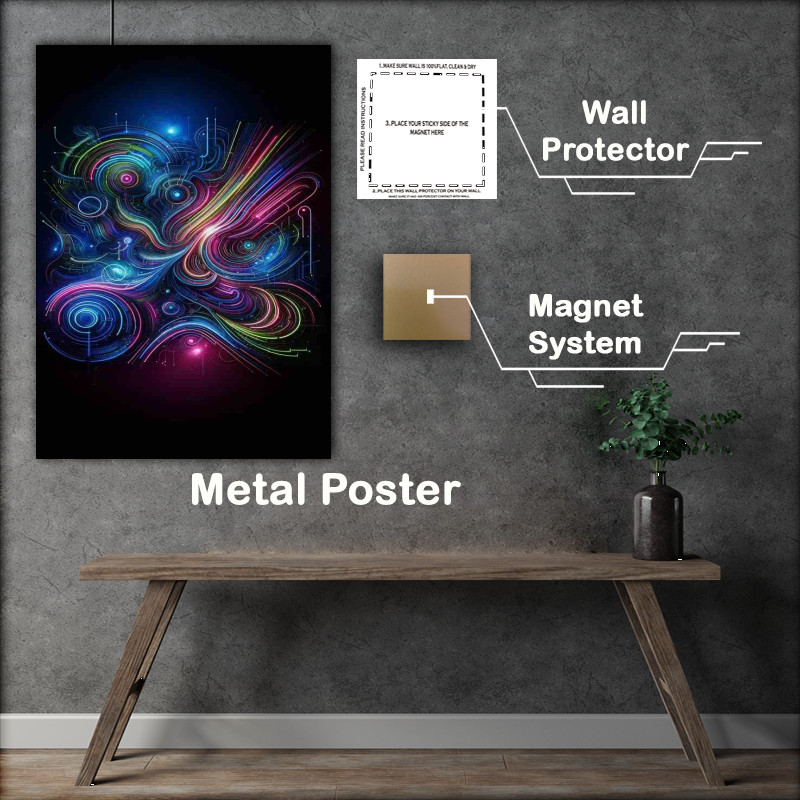 Buy Metal Poster : (Neon themed painting featuring an abstract)