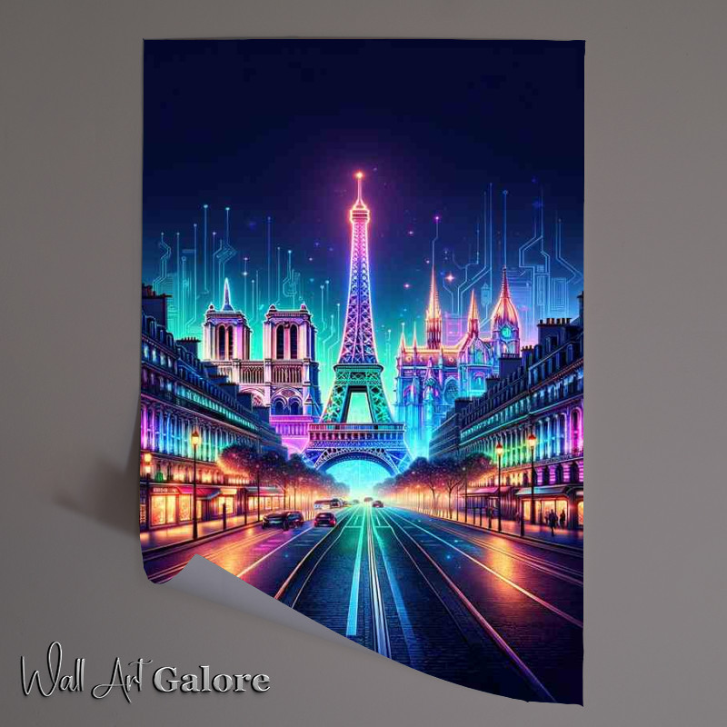 Buy Unframed Poster : (Paris skyline illuminated in dazzling neon colors)