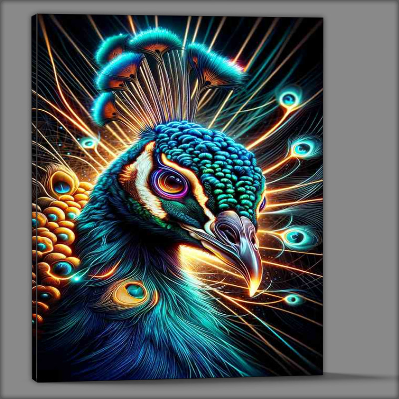 Buy Canvas : (Peacocks head in neon digital art style)