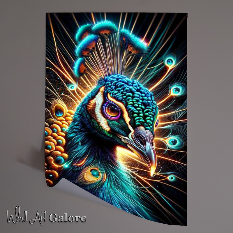 Buy Unframed Poster : (Peacocks head in neon digital art style)