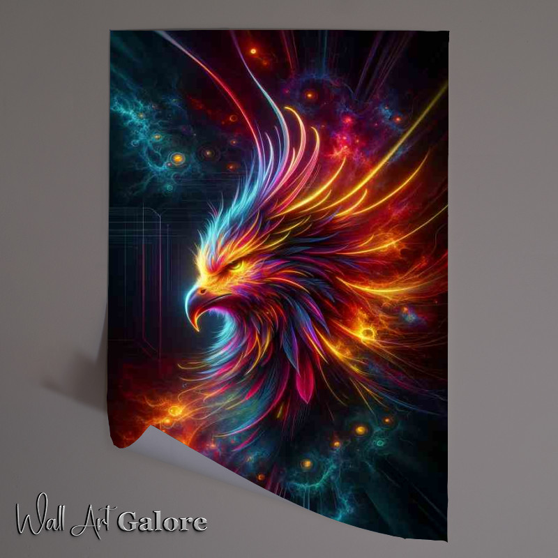 Buy Unframed Poster : (Phoenix head glowing with intense neon colors)