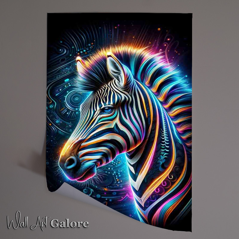 Buy Unframed Poster : (Striking zebras head in neon digital art animals wild beauty)