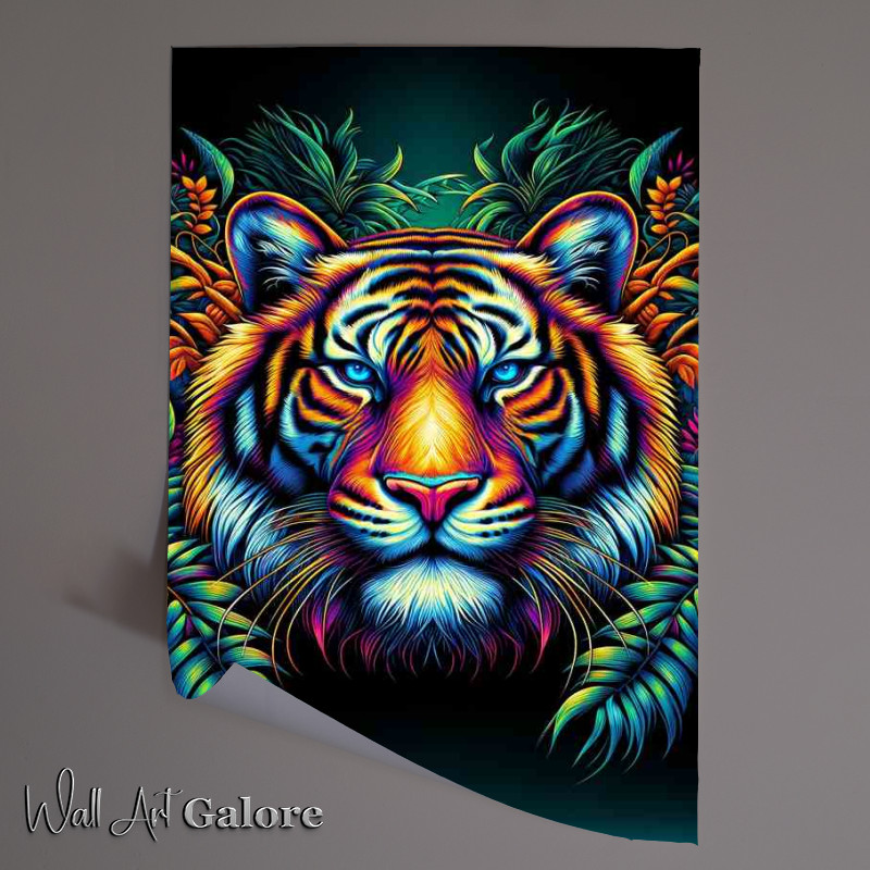 Buy Unframed Poster : (Tigers head in neon with elements of a dense jungle)