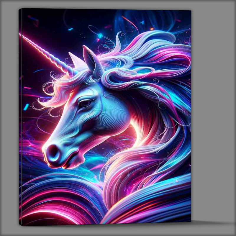 Buy Canvas : (Unicorn head bathed in a kaleidoscope of neon colors)