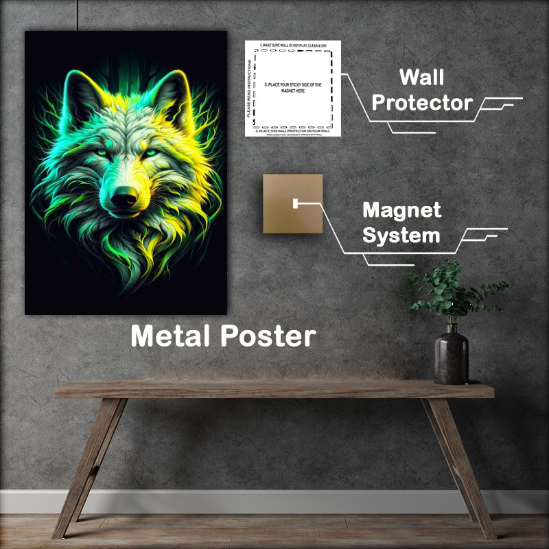 Buy : (Luminous Wolf Head with Neon Tones Metal Poster)