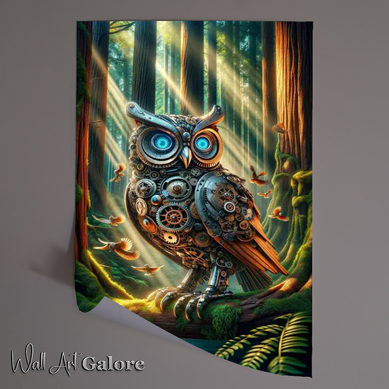 Buy Unframed Poster : (Automaton Steampunk Owl in Forest)