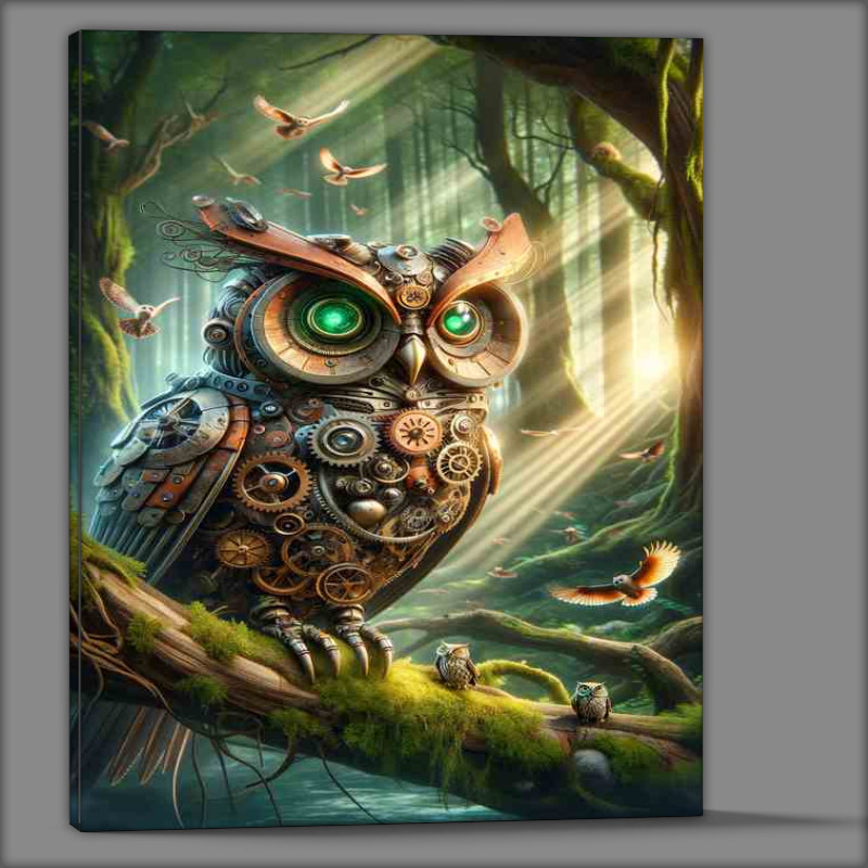 Buy Canvas : (Whimsical Automaton Steampunk Owl in Forest)