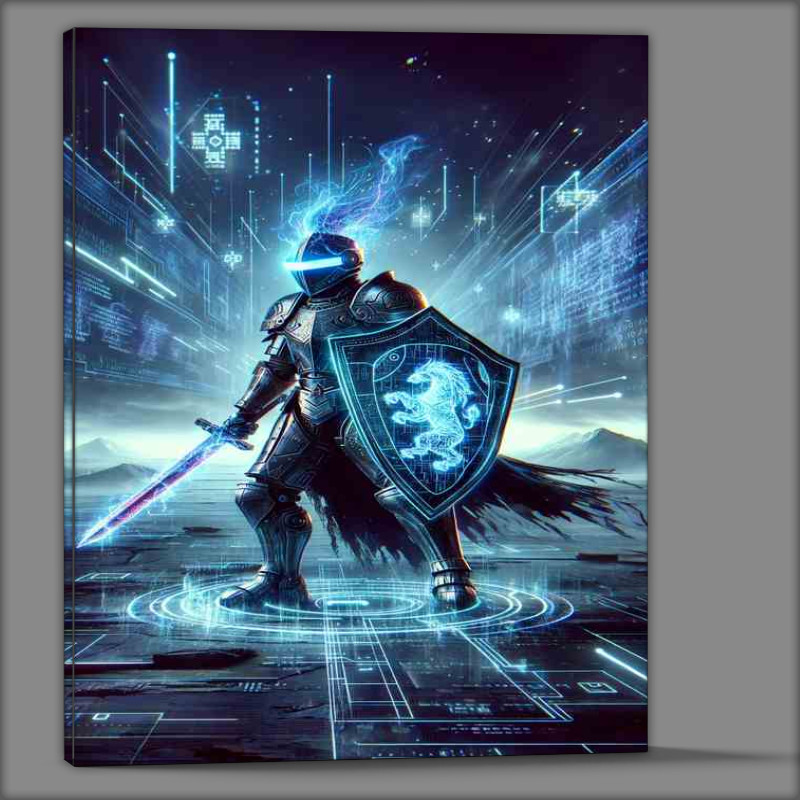 Buy Canvas : (A futuristic knight in cyber armor standing)