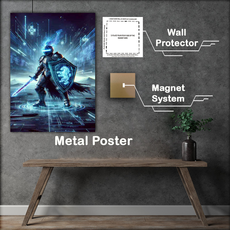 Buy Metal Poster : (A futuristic knight in cyber armor standing)