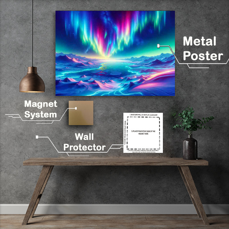 Buy Metal Poster : (A Neon Aurora over an Icy Tundra)