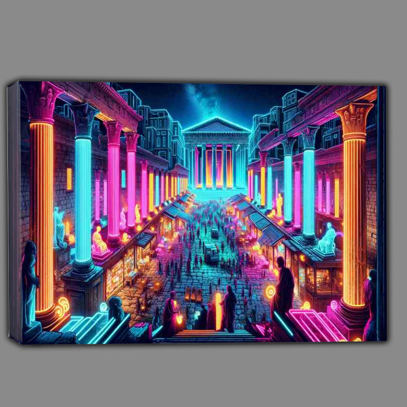 Buy Canvas : (A Neon Infused Ancient Greek Agora at Night)