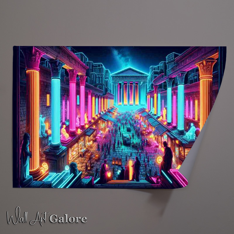 Buy Unframed Poster : (A Neon Infused Ancient Greek Agora at Night)