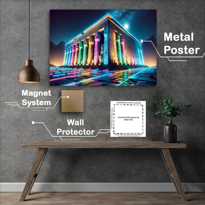 Buy Metal Poster : (A Neon Lights at an Ancient Egyptian Temple)