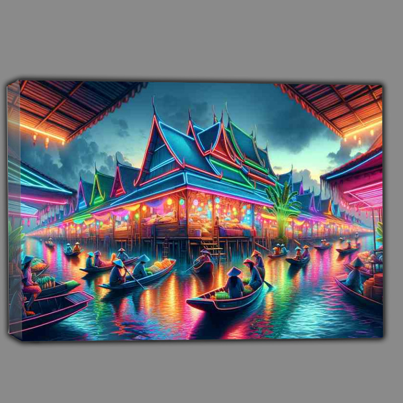Buy Canvas : (A Neon Lit Floating Market in Southeast Asia)