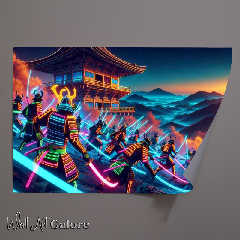 Buy Unframed Poster : (A Neon Samurai Battle in Ancient Japan)