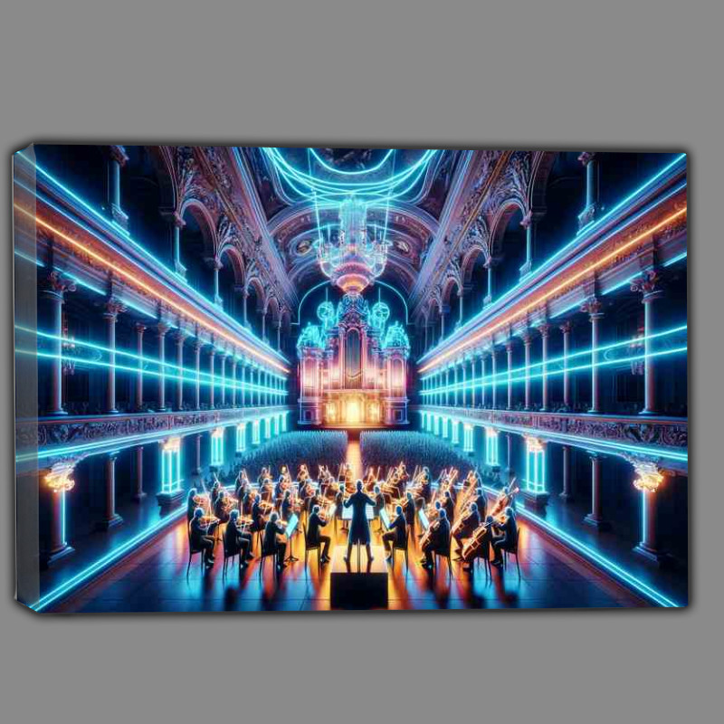 Buy Canvas : (A Neon Symphony Orchestra in a Baroque Hall)