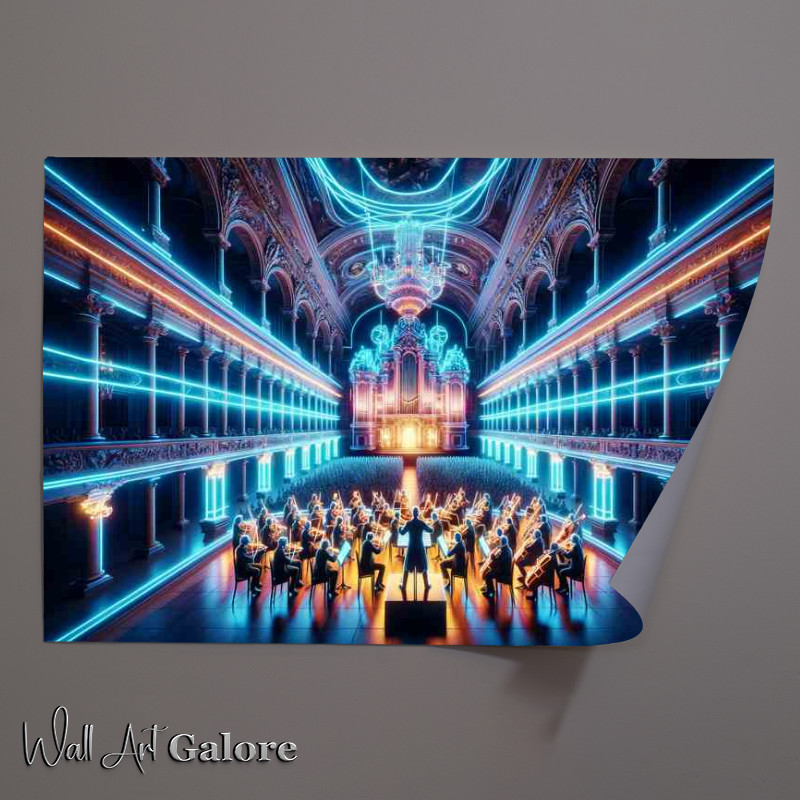 Buy Unframed Poster : (A Neon Symphony Orchestra in a Baroque Hall)