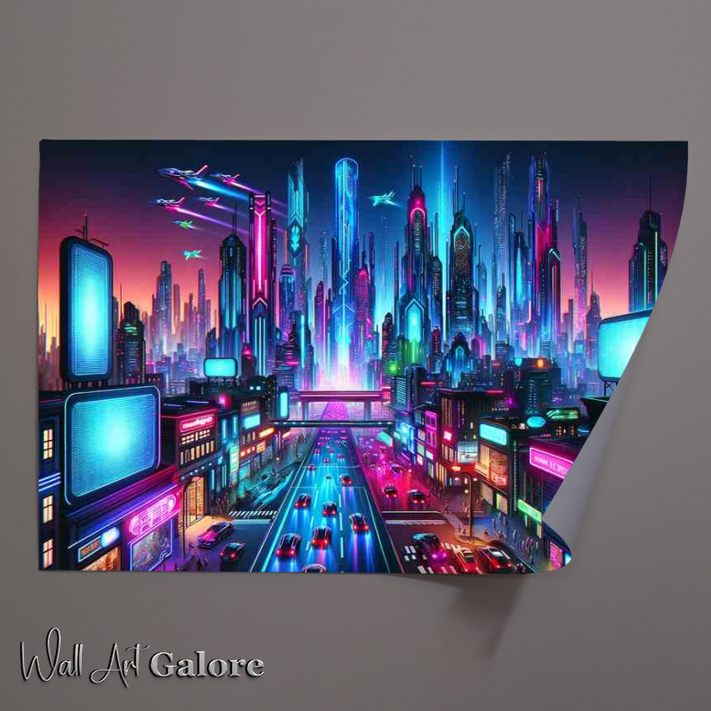 Buy Unframed Poster : (A futuristic cityscape at night illuminated by neon lights)