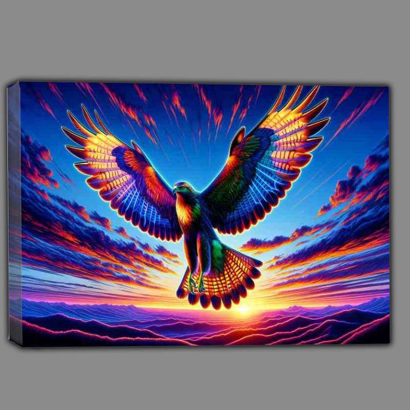 Buy Canvas : (A hawk soaring in the sky rendered in a neon art style)