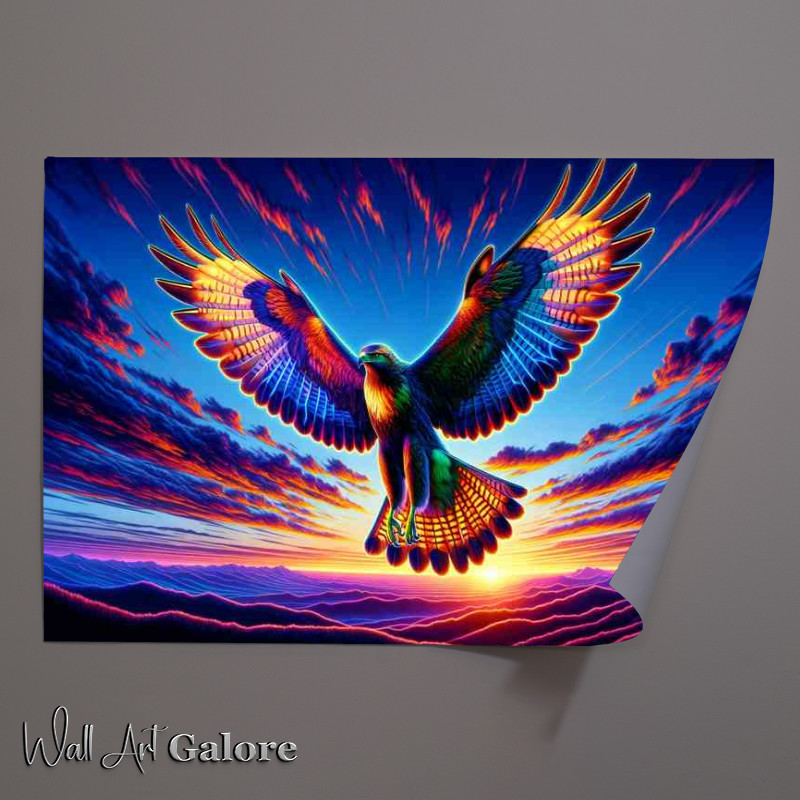 Buy Unframed Poster : (A hawk soaring in the sky rendered in a neon art style)