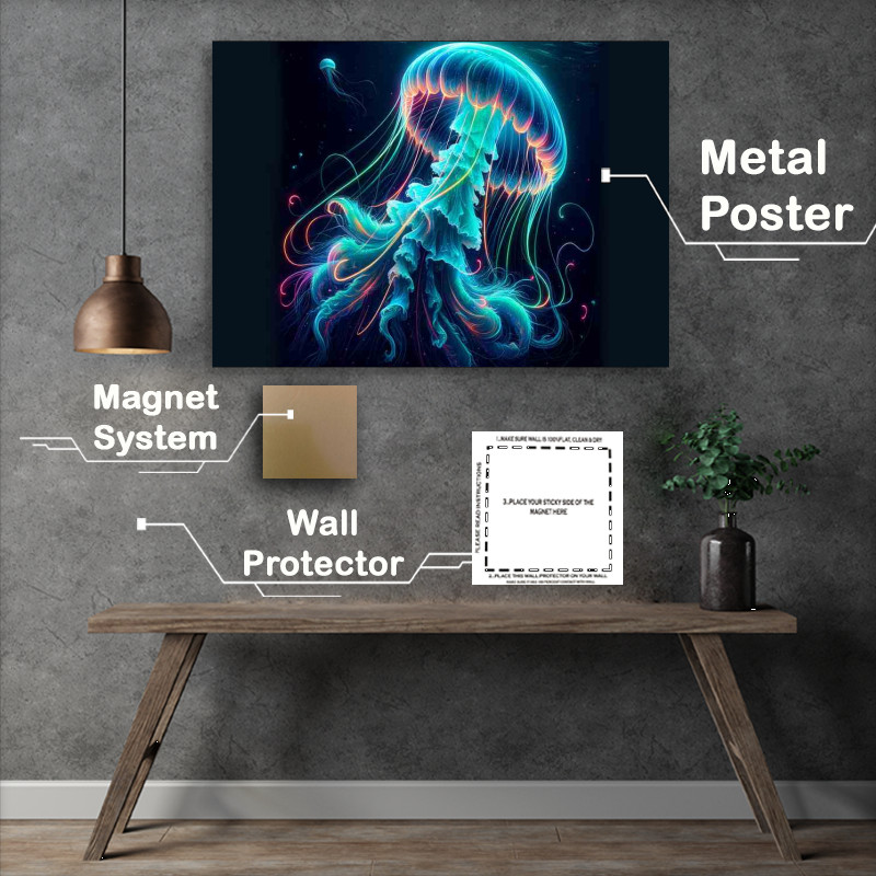 Buy Metal Poster : (Jellyfish Neon Art)