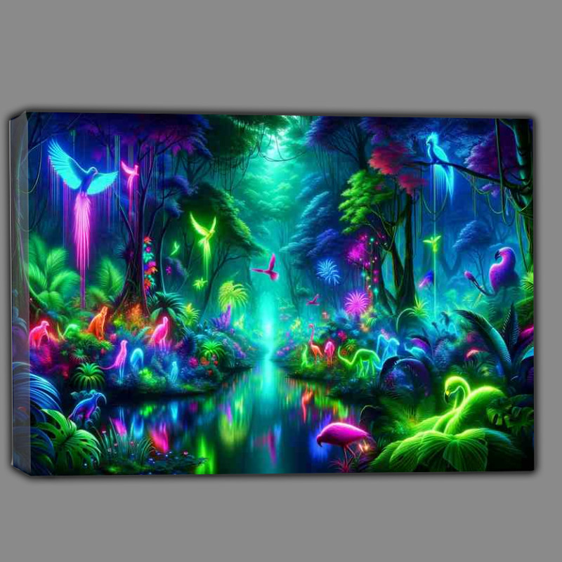 Buy Canvas : (A neon jungle with exotic glowing wildlife)