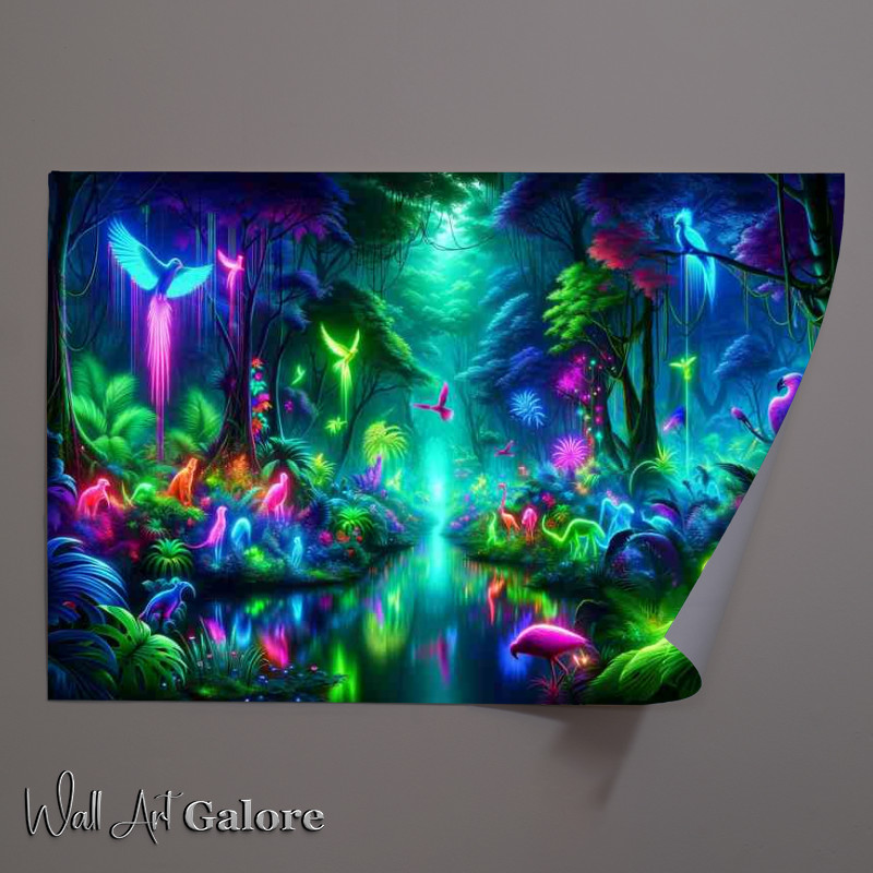 Buy Unframed Poster : (A neon jungle with exotic glowing wildlife)