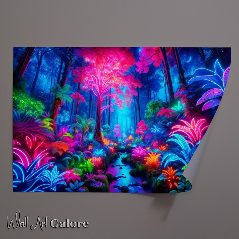 Buy Unframed Poster : (A neon lit rainforest creating a surreal and vivid scene)