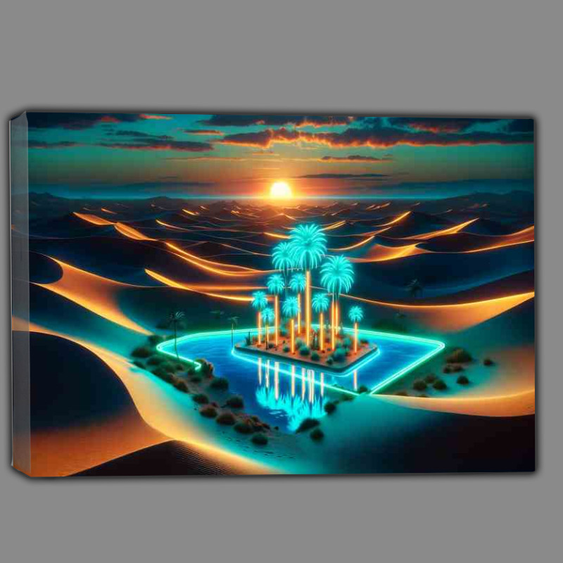 Buy Canvas : (A neon oasis mirage in a desert at dusk)