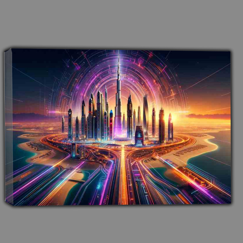 Buy Canvas : (A panoramic wide angle image of the stunning Dubai skyline)