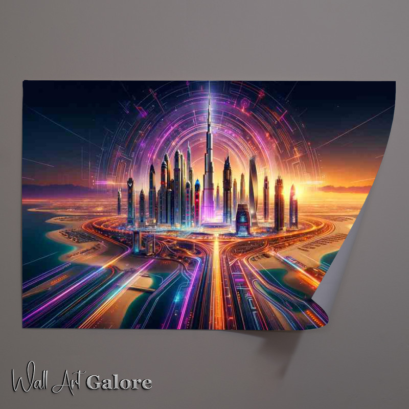 Buy Unframed Poster : (A panoramic wide angle image of the stunning Dubai skyline)