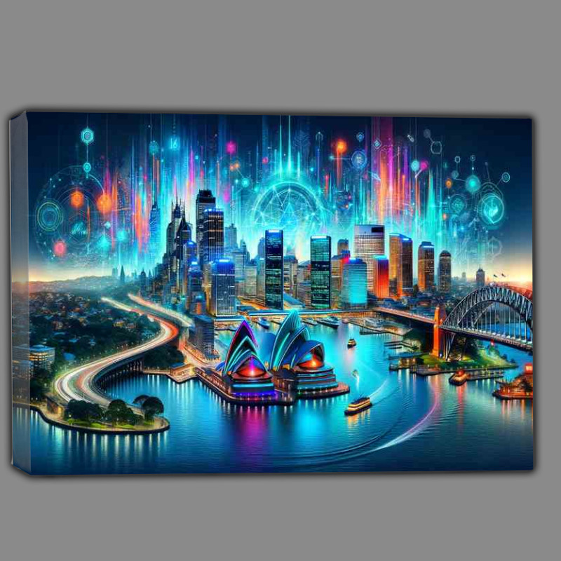 Buy Canvas : (A panoramic wide angle image of the stunning Sydney skyline)