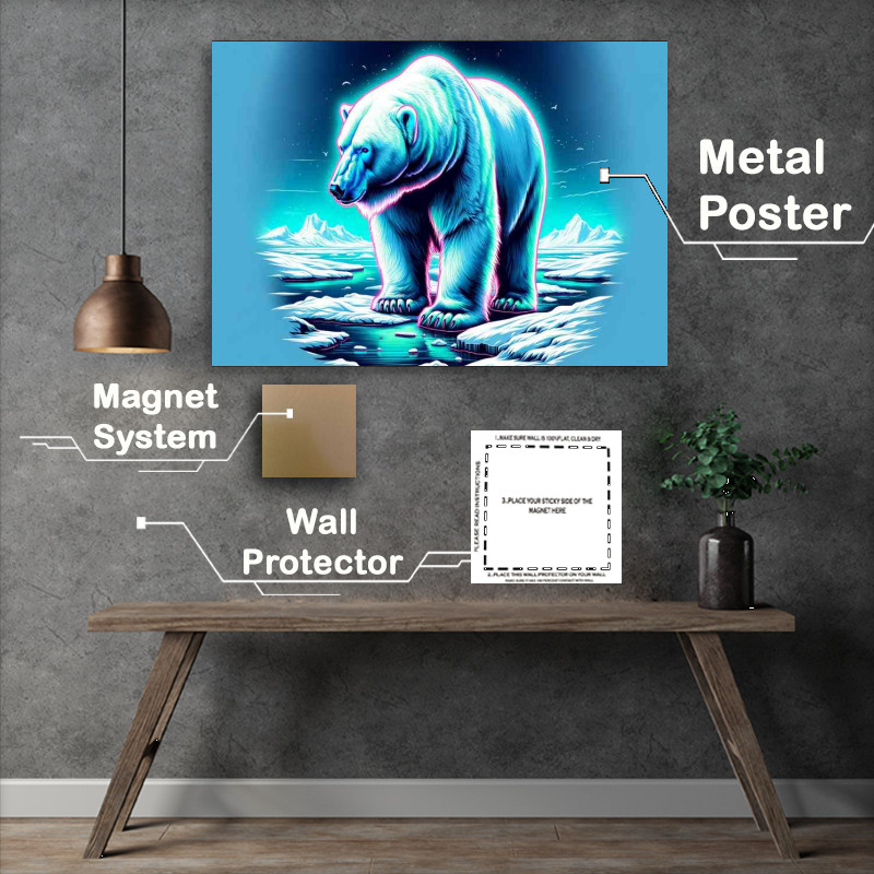 Buy Metal Poster : (A polar bear in a snowy landscape in a neon art style)