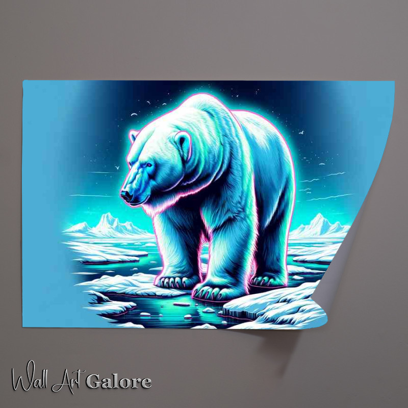Buy Unframed Poster : (A polar bear in a snowy landscape in a neon art style)