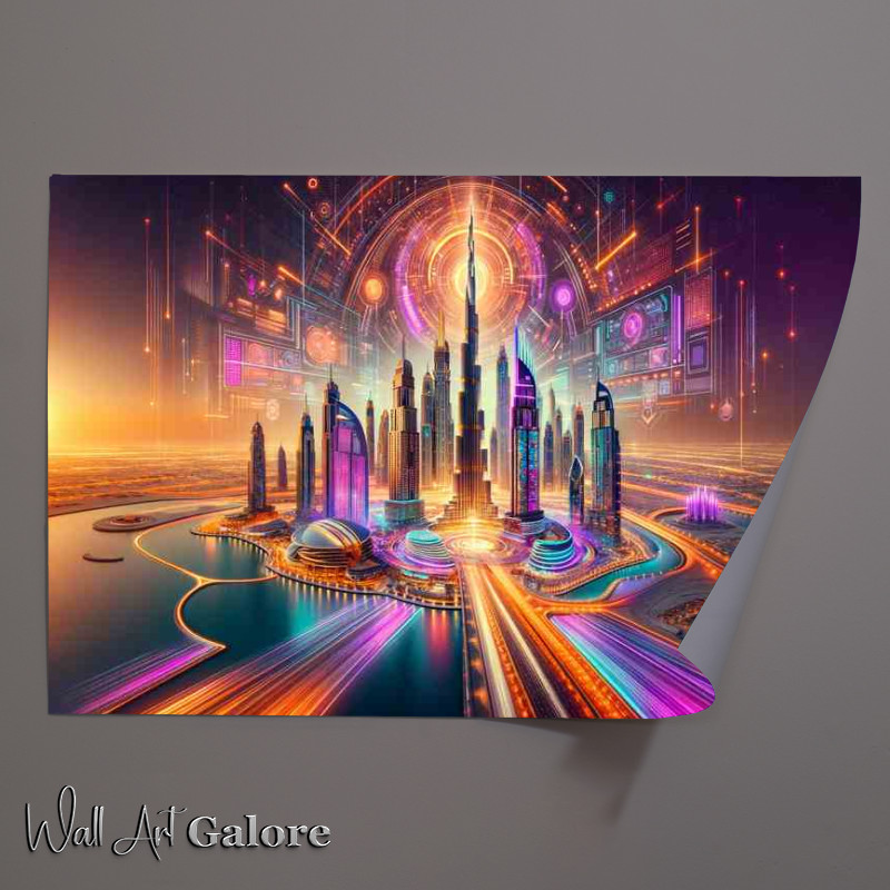Buy Unframed Poster : (Dubai skyline aglow with radiant neon colors)