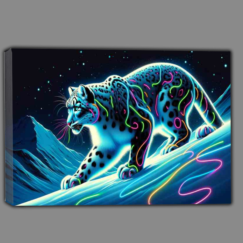 Buy Canvas : (Elegant snow leopard illuminated in a neon art style)