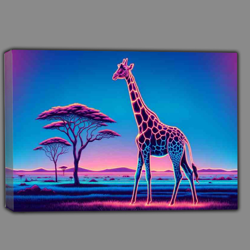 Buy Canvas : (Giraffe in a savannah landscape in a neon art style)