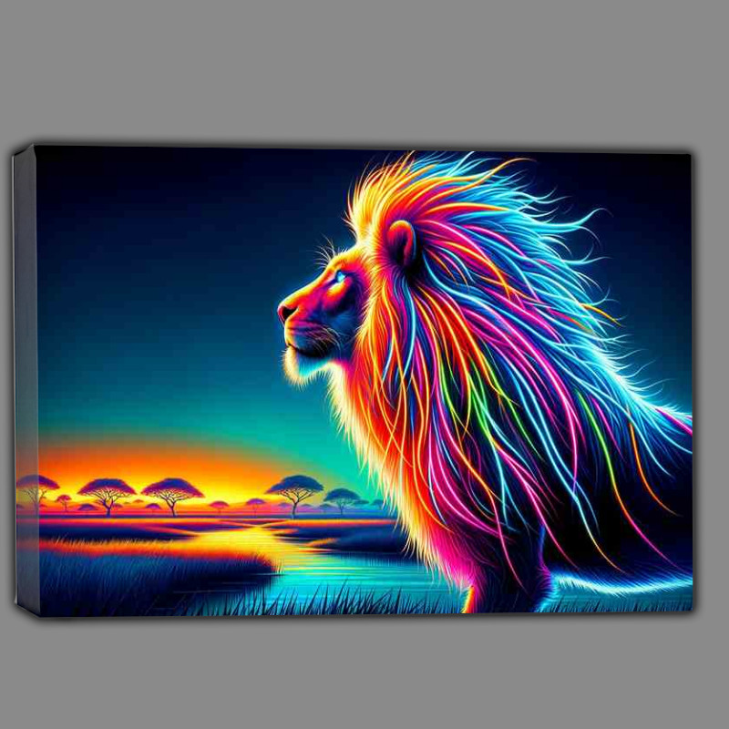 Buy Canvas : (Majestic lion with vibrant neon mane)