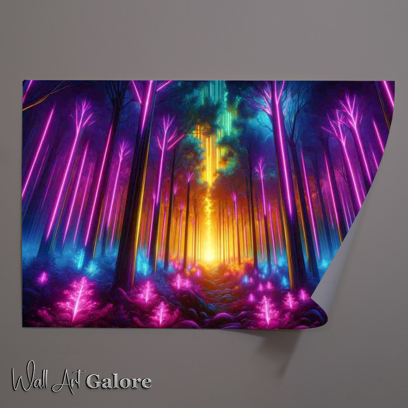 Buy Unframed Poster : (Neon lit forest at twilight with trees glowing)