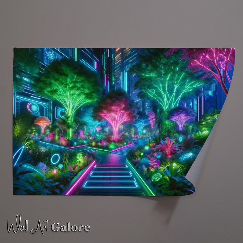Buy Unframed Poster : (Neon lit futuristic garden at dusk)