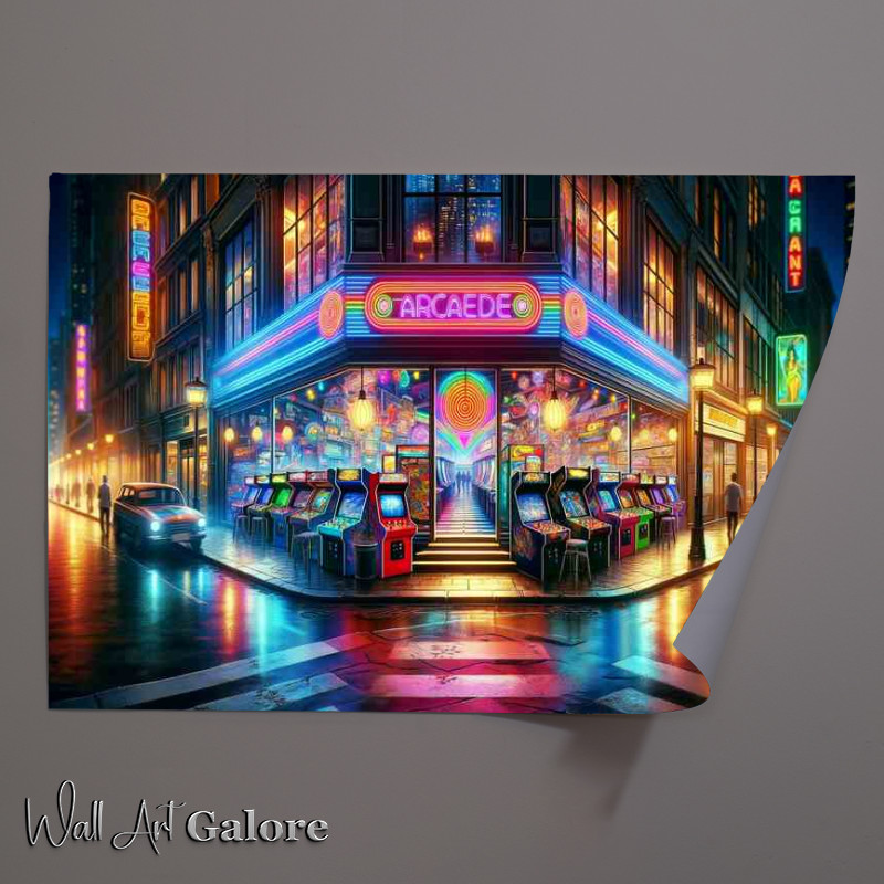 Buy Unframed Poster : (Retro Neon Arcade in a Bustling City)