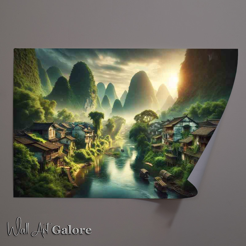 Buy Unframed Poster : (Tranquil Ancient Village River Landscape)