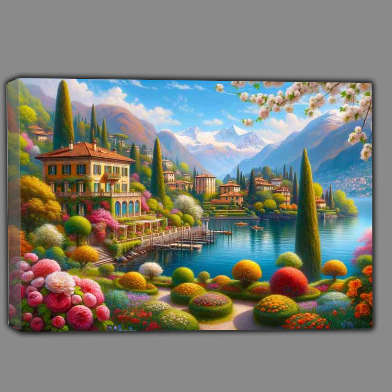 Buy Canvas : (Blossoming Serenity Spring Beauty at Lake Como Italy)