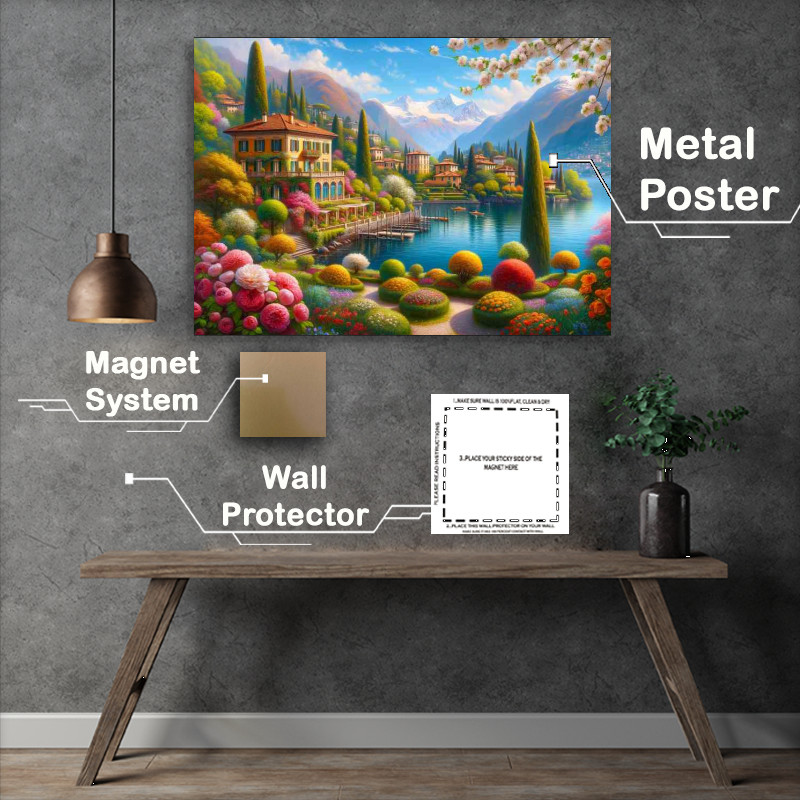Buy Metal Poster : (Blossoming Serenity Spring Beauty at Lake Como Italy)