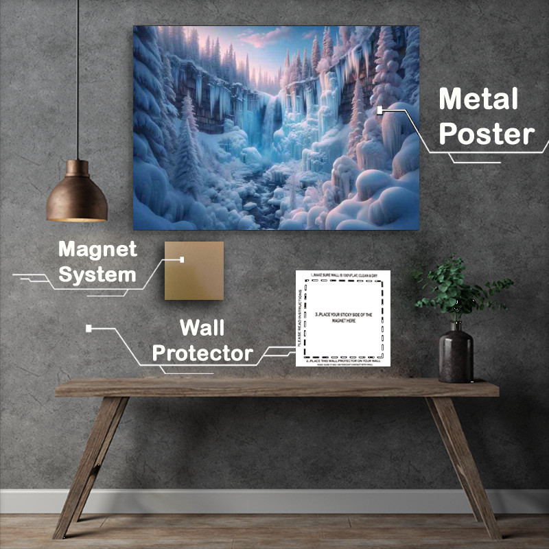 Buy Metal Poster : (Crystal Serenity The Enchanted Winter Waterfall)