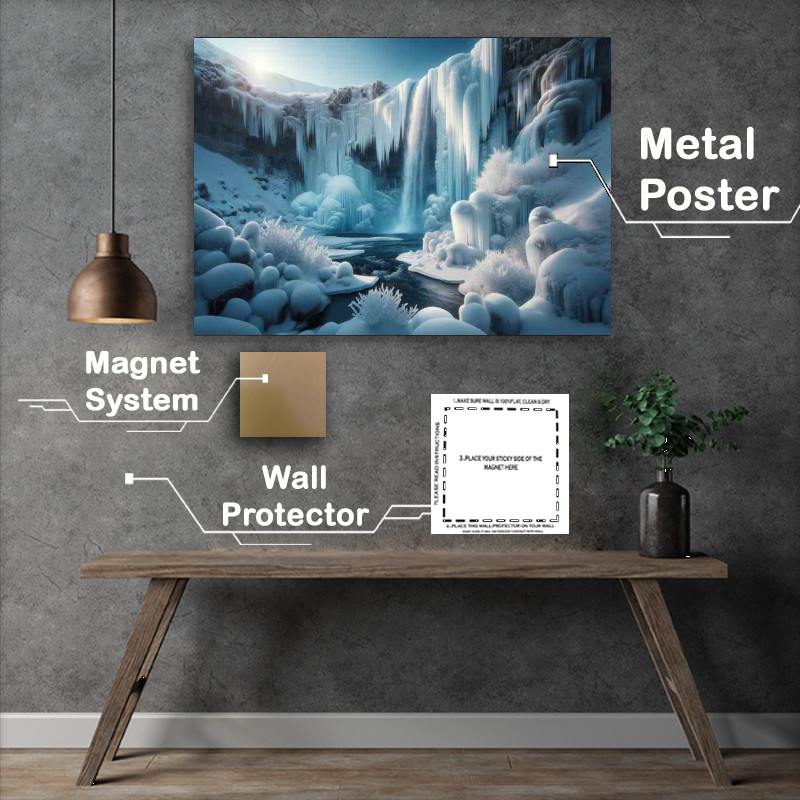 Buy Metal Poster : (Crystal Silence An Icy Waterfall in Iceland)