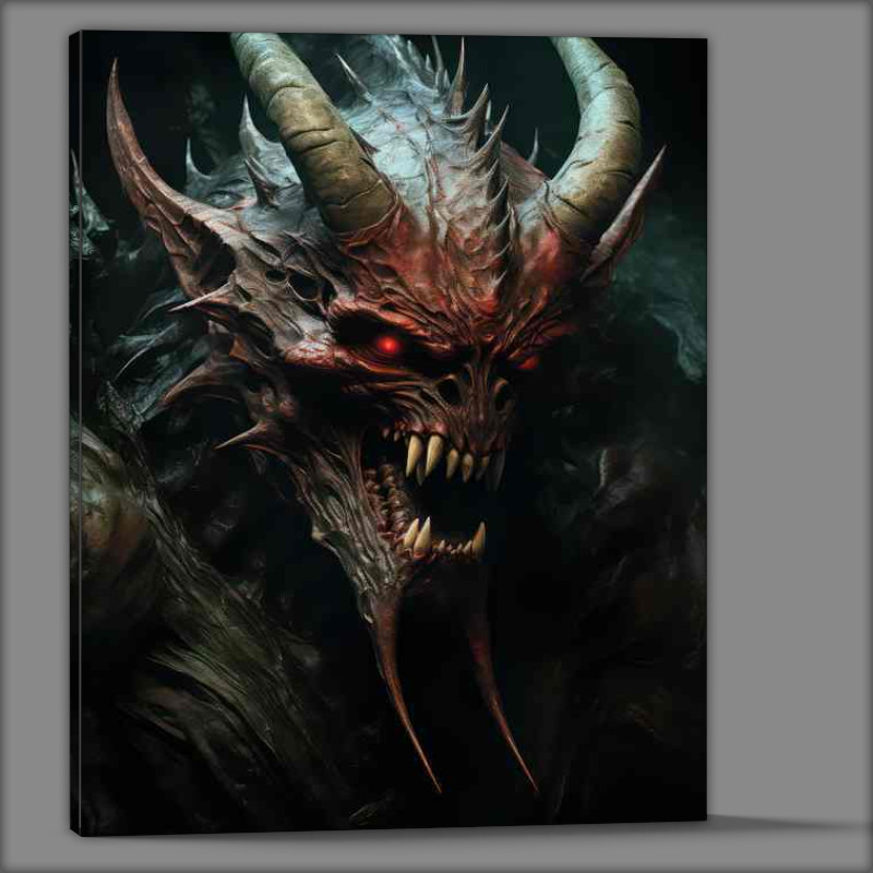 Buy Canvas : (Green monster with horns and big teeth)